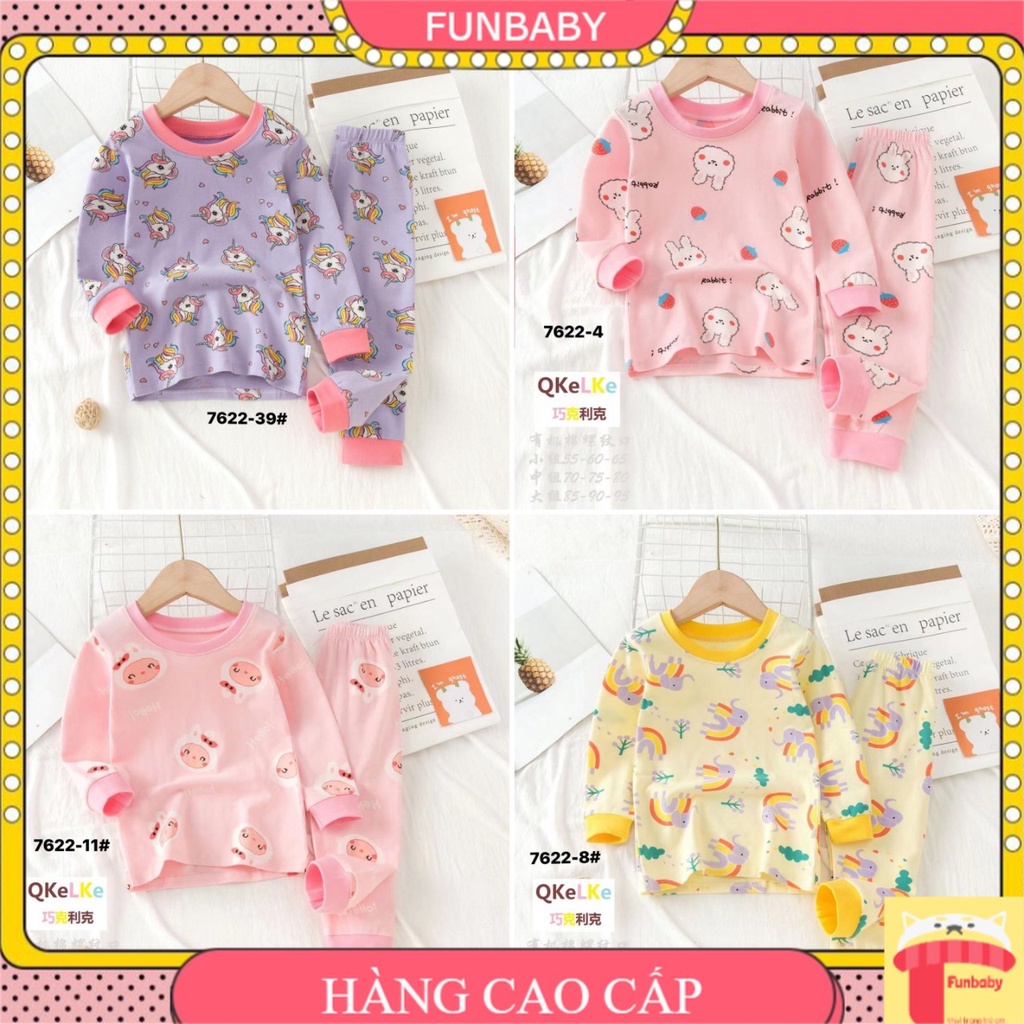 Đồ bộ cotton bé gái 2-8 tuổi hàng Quảng Châu xuất Hàn hãng QiQi. Bộ dài tay cho bé vải cotton co giãn 4 chiều