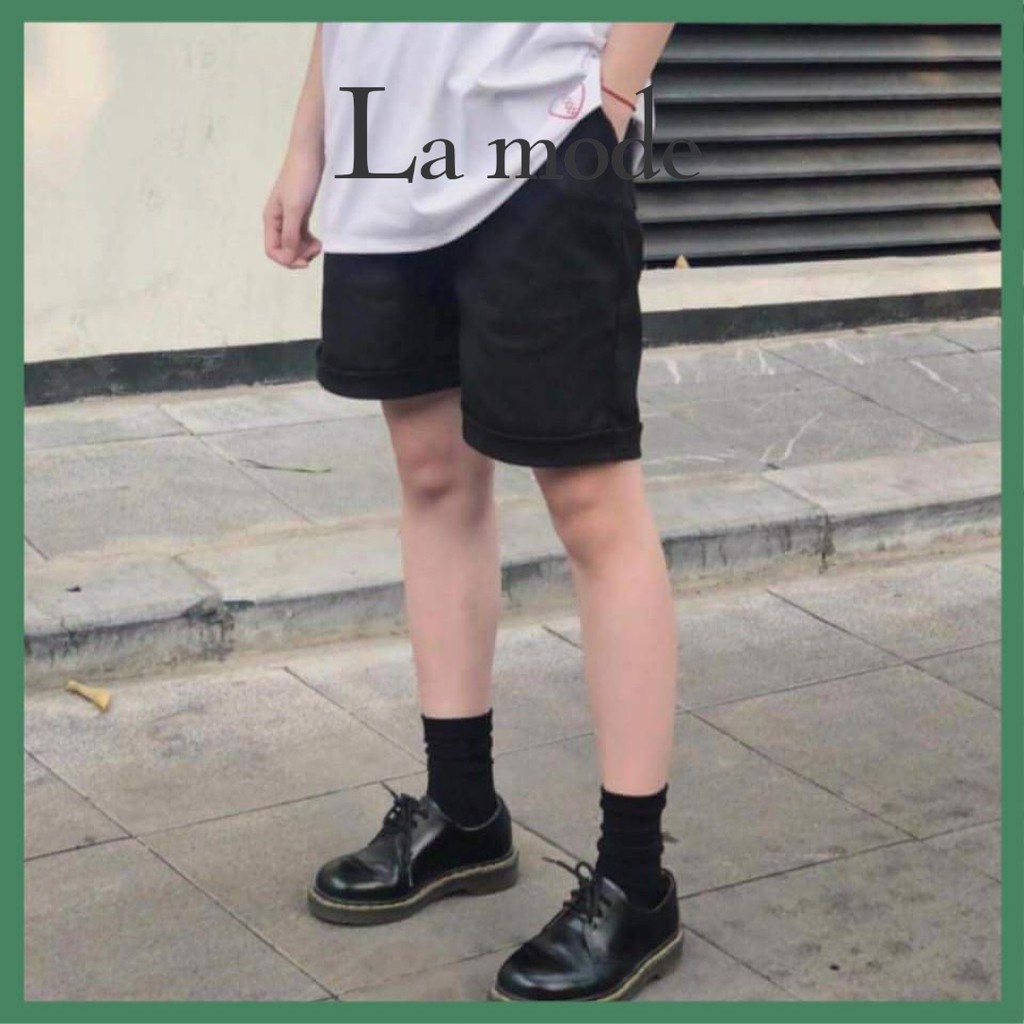 Quần Short Kaki Lửng Nam Nữ Thun Đen Unisex - La mode