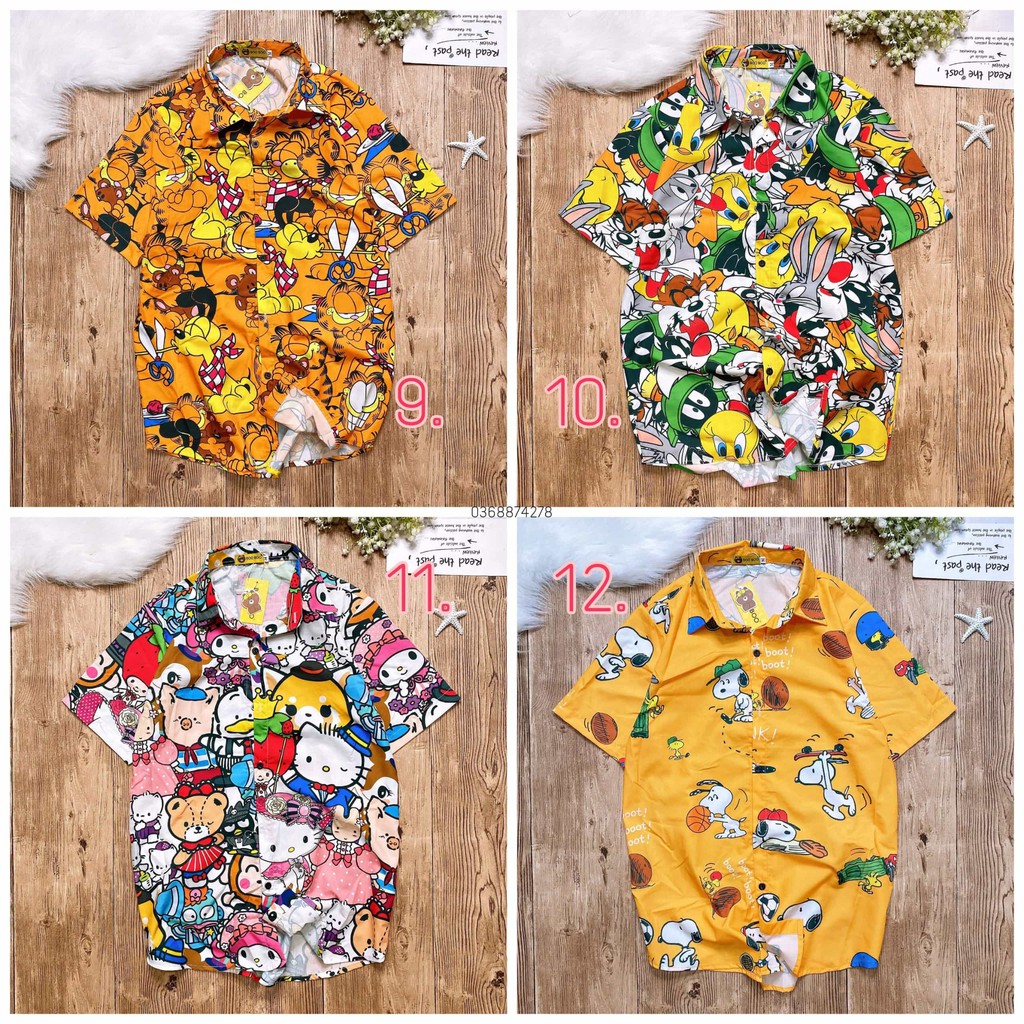 [CHẤT LƯỢNG TỐT] Sơ mi hoạt hình, áo sơ mi họa tiết hoạt hình , đồng phục đi biển gia đình ,nhóm lớp | BigBuy360 - bigbuy360.vn