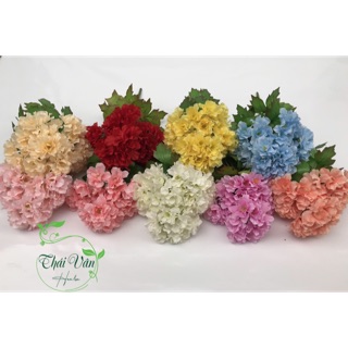 Hoa giả hoa lụa- CÂY HOA TÚ CẦU CHÙM 9 màu