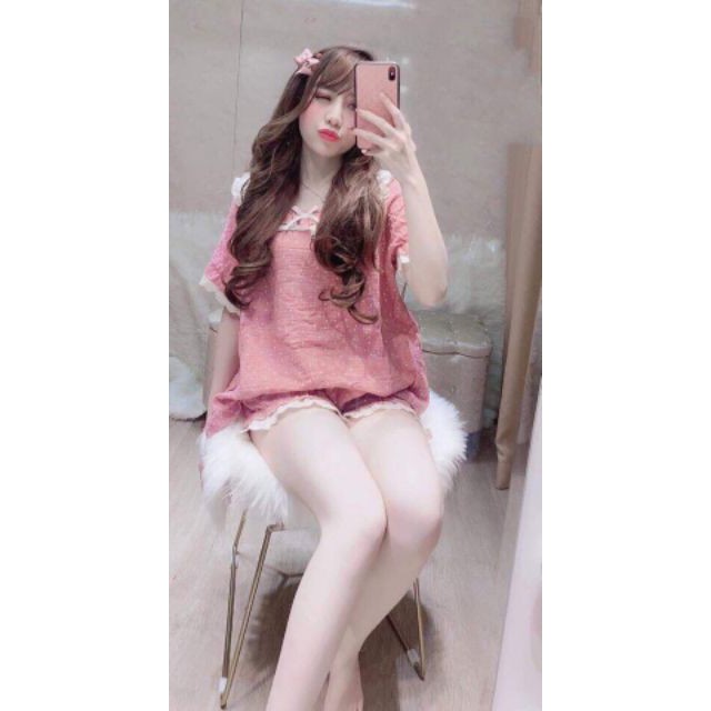 Bộ Ngủ Bánh Bèo Thô Viền Ren Hàng Bán Shop Siêu Kute