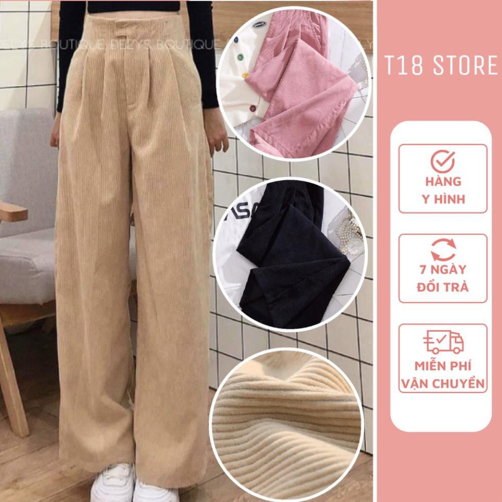 Quần jean nữ ống rộng lưng cao suông đứng dài chất nhung tăm cạp khóa trước bigsize T18 STORE QJ04