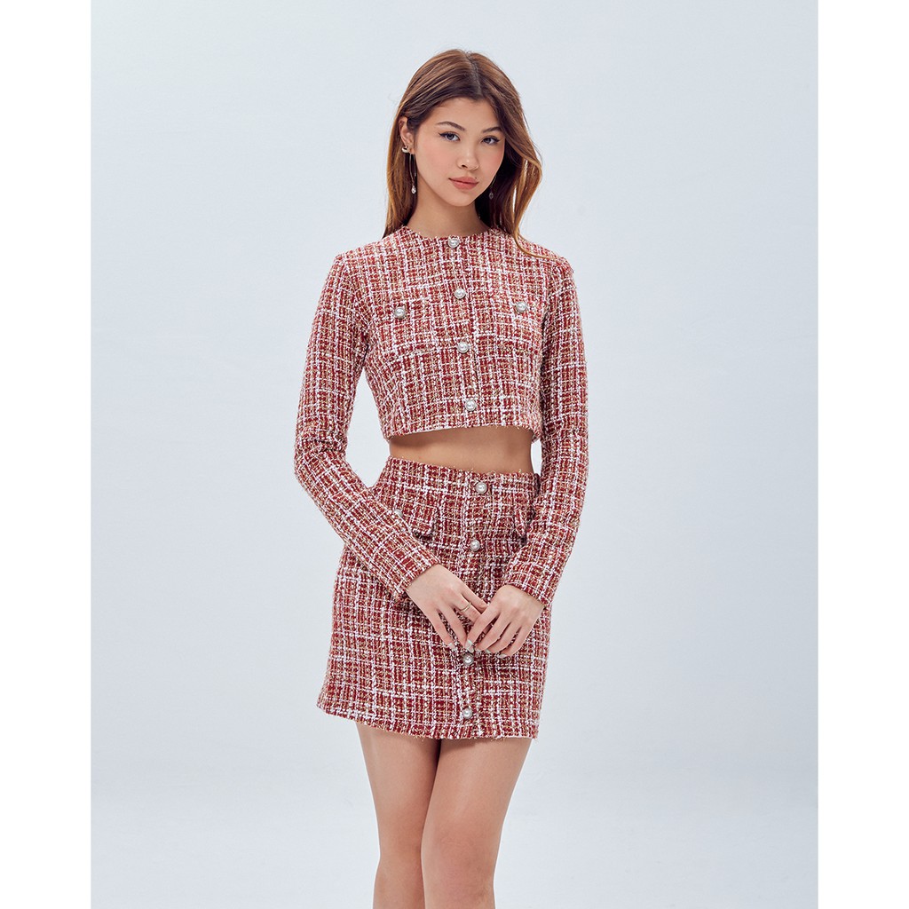 Áo dạ tweed SheByShj màu đỏ - Red Kayla Top