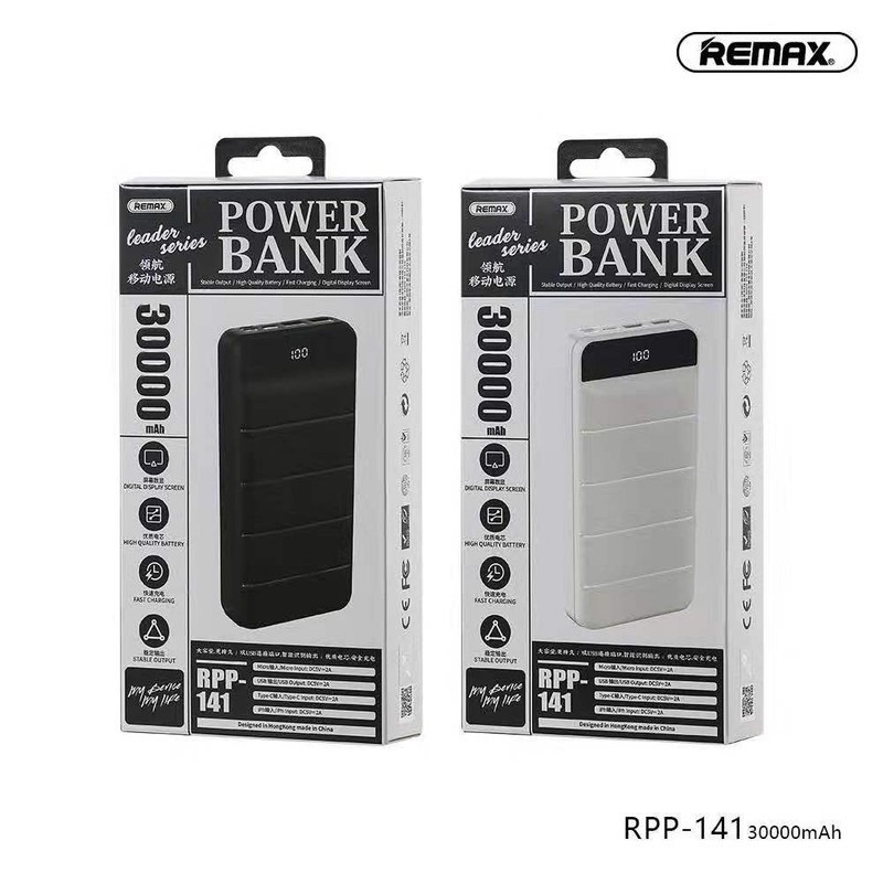 Pin Sạc Dự Phòng 30000mAh Remax RPP-141 Lõi Polymer 3 Cổng Sạc Vào,2 Cổng Sạc Ra-BH 1 Năm