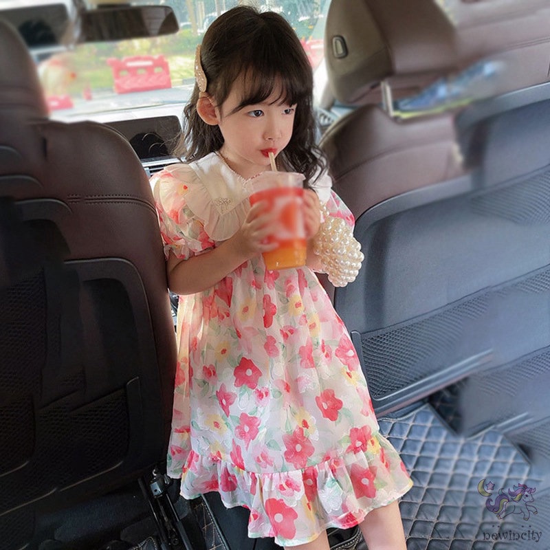 Đầm Công Chúa Vải Voan In Hoa Kiểu Hàn Quốc Xinh Xắn Cho Bé Gái