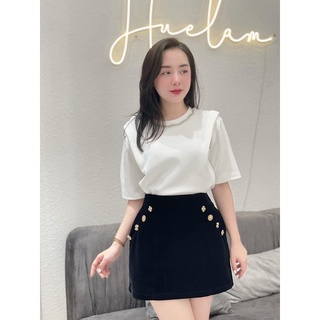 Chân váy nhung chữ A khuy túi