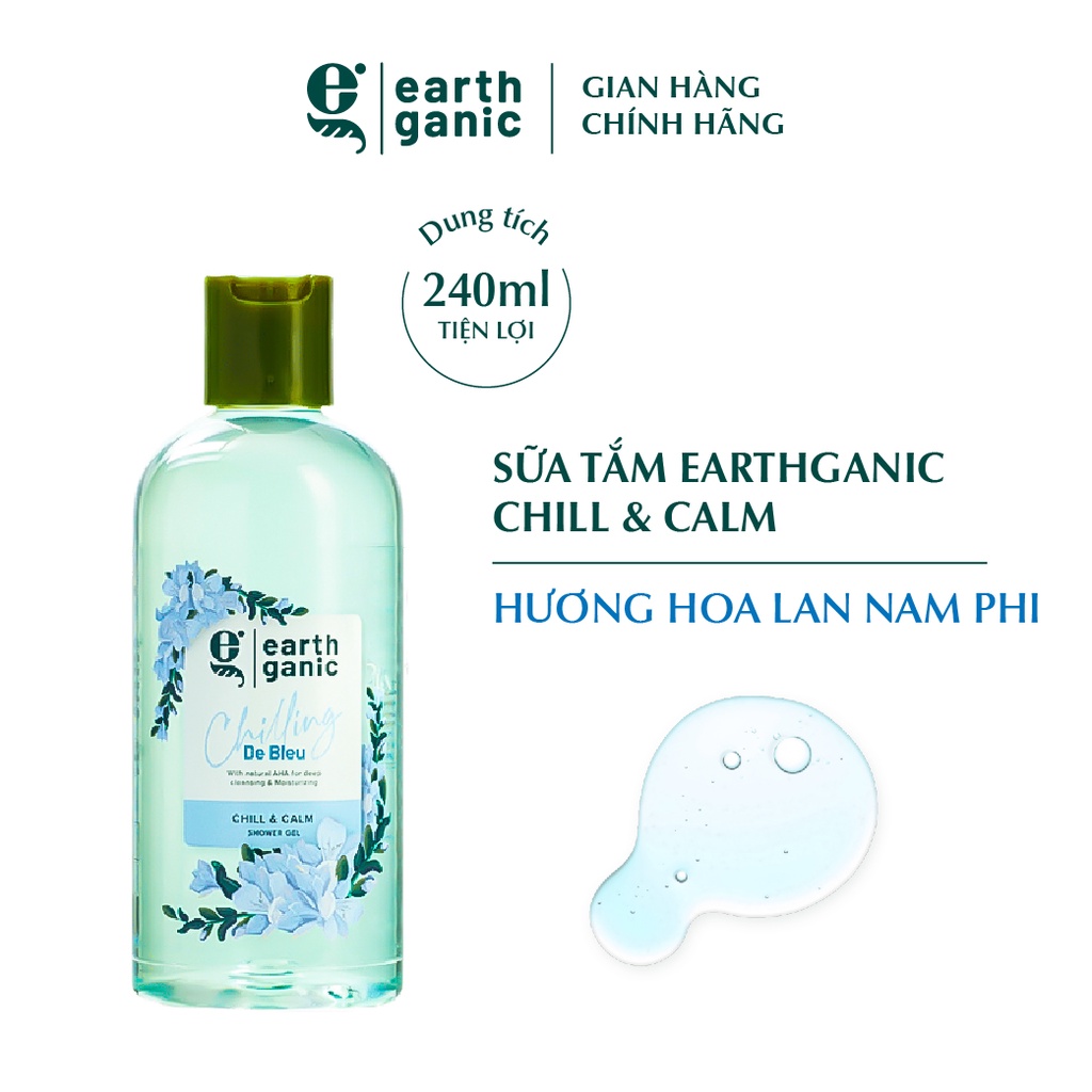 Sữa tắm dưỡng ẩm trắng da Earthganic Hương Lan Nam Phi AHA trắng da thơm lâu, thành phần thiên nhiên