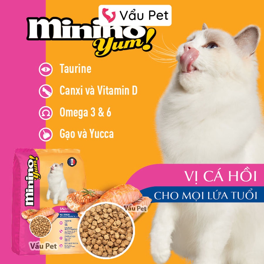 Hạt cho mèo Minino Yum 350g - Thức ăn cho mèo con, mèo lớn, đồ ăn cho mèo Vẩu Pet Shop