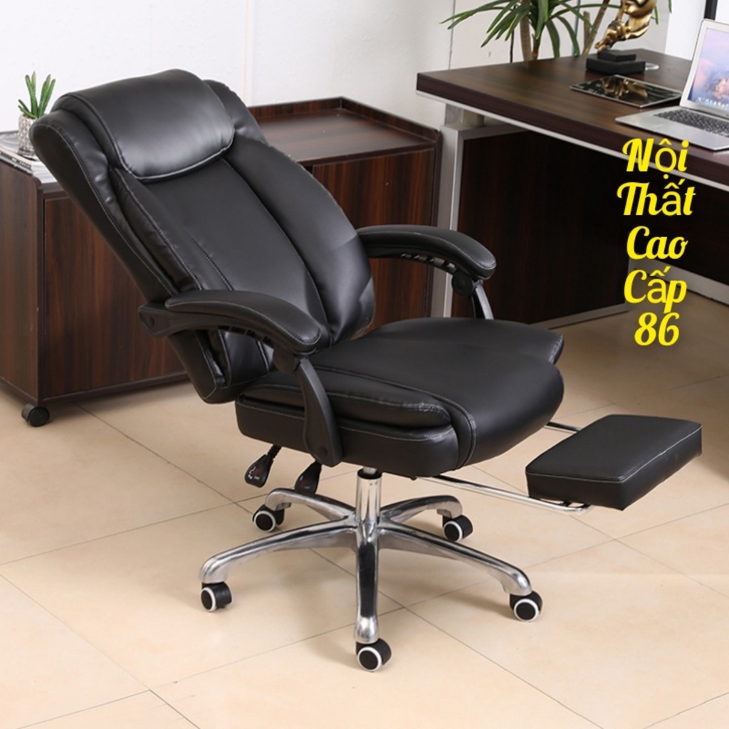 Ghế xoay ngả lưng có gác để chân bọc da cao cấp, ghế ngồi làm việc văn phòng bọc 3 lớp đệm êm ái có ben hơi nâng hạ