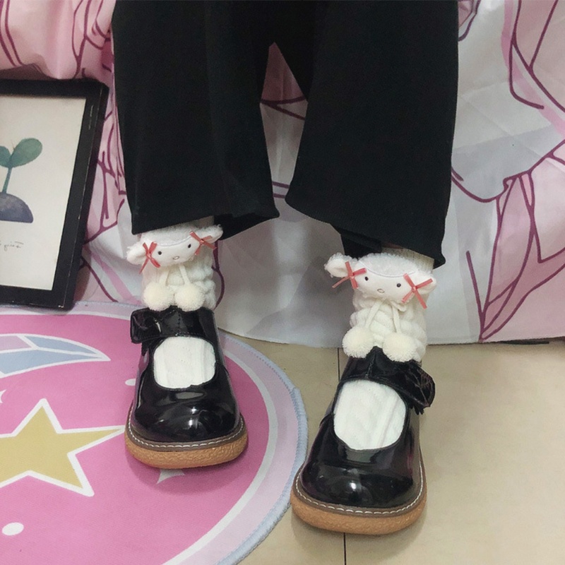 Tất dệt kim họa tiết hoạt hình đính nơ phong cách harajuku đáng yêu cho nữ