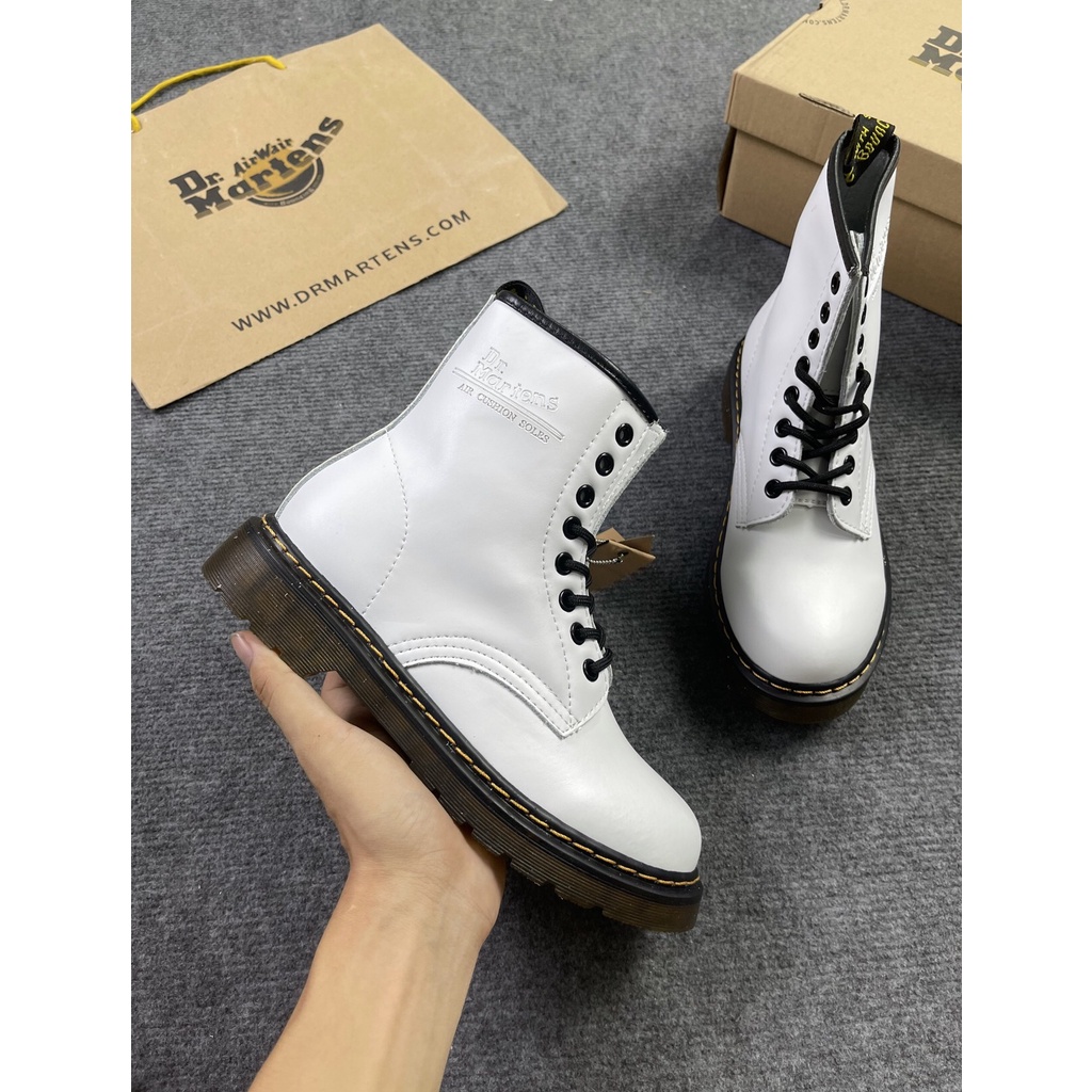 Giày Bốt Da Nữ Cao Cổ Cao Cấp Dr Martens Trắng