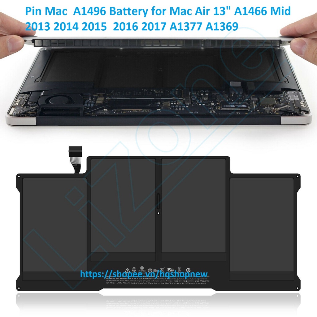 Pin táo A1496 Battery for 13&quot; A1466 Mid 2013 2014 2015 2016 2017 A1377 A1369