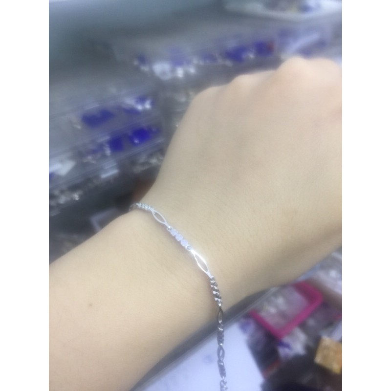 Lắc tay hoa phối tim bạc thật trơn phay dày dặn