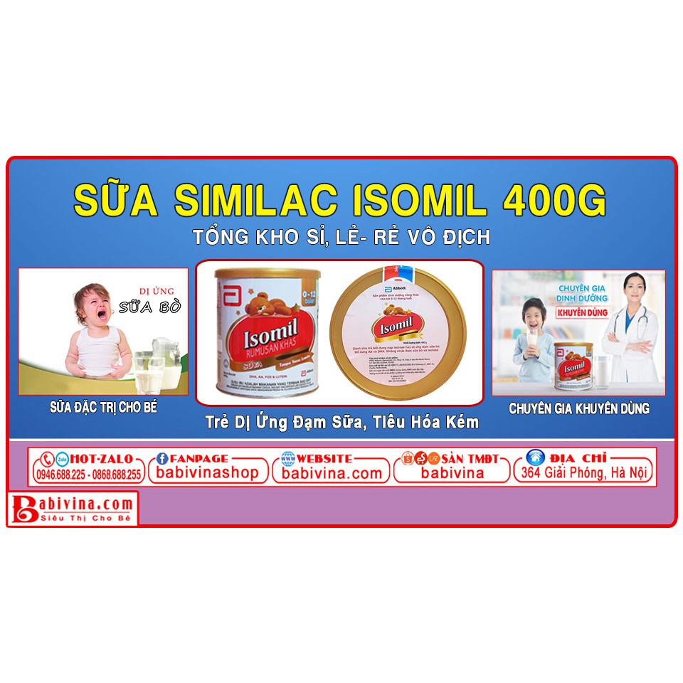 [CHÍNH HÃNG] Sữa Bột Similac Isomil 1 IQ 400g | Trẻ Bất Dung Nạp Sữa Bò, Tiêu Chảy | Chính Hãng Abbott Việt Nam