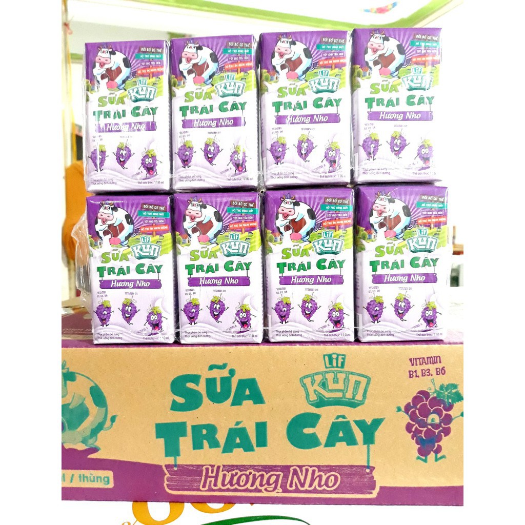 Thùng 48 Hộp x 110ml Sữa trái cây Kun Các Vị