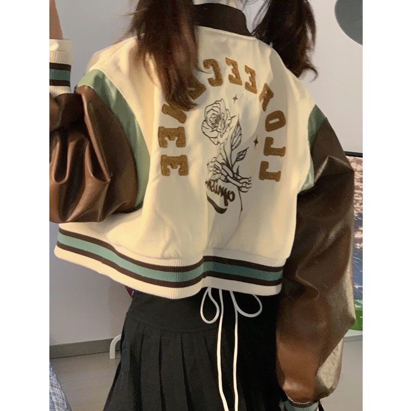 FREESHIP ÁO BOMBER CROTOP TAY DA NÂU 2 LỚP ULLAZANG