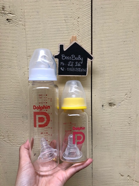 Bình sữa thuỷ tinh Dolphin cổ hẹp 120ml/240ml