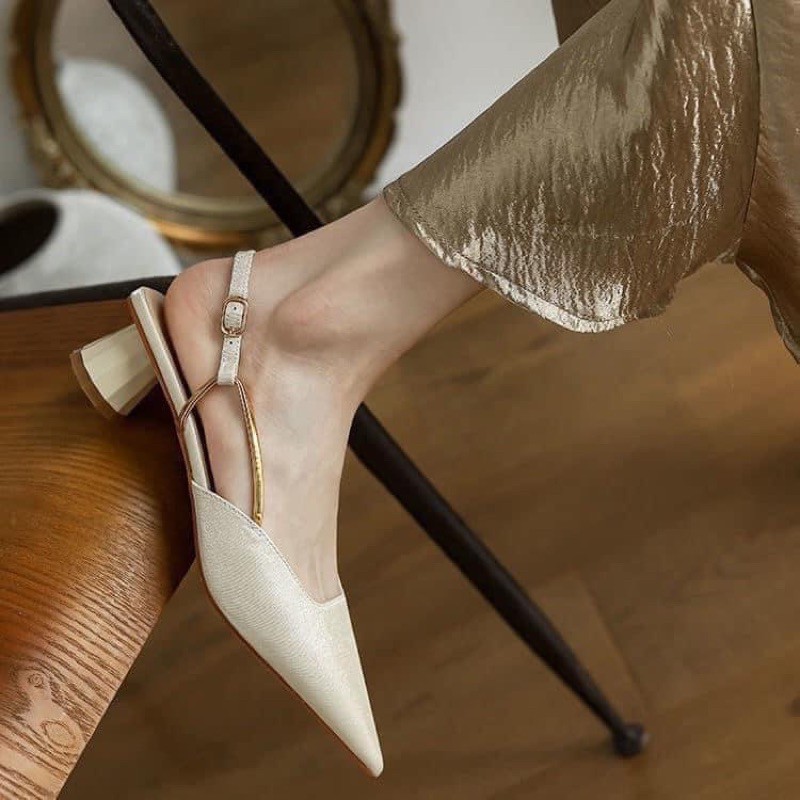 Giày Cao Gót Mũi Nhọn Khoét Lưng Thời Trang Mùa Hè Cho Nữ