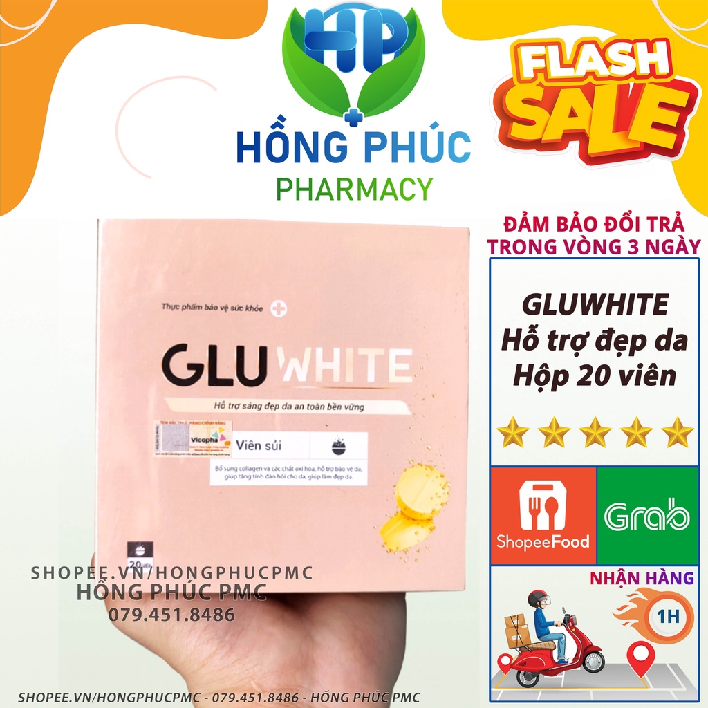 Viên sủi Gluwhite ⚡CHÍNH HÃNG⚡ Hộp 20 viên - giúp da trắng sáng, da đẹp, căng mịn khỏe đẹp