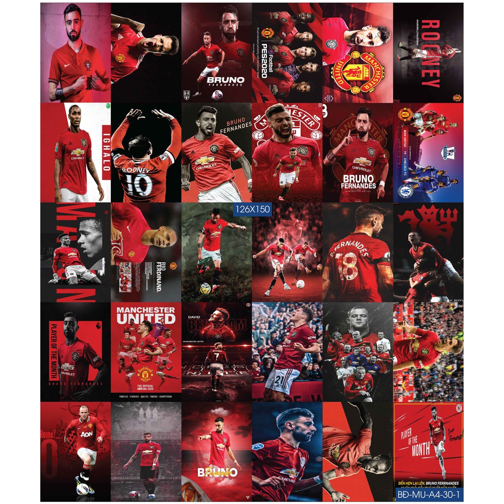 Combo Set 50 tờ decal dán tường chống thấm cầu thủ pogba rooney de gea của MU