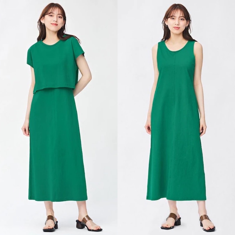 Đầm cotton sát nách kèm áo phông xinh xắn, dễ thương của GU - Nhật Bản