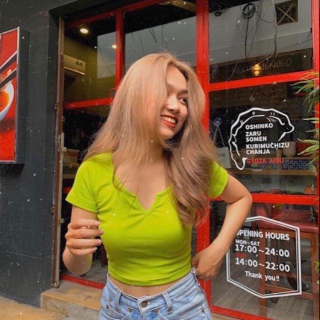 ÁO CROPTOP GÂN ÔM BODY KHOÉT CỔ V L15-1, Áo crt kiểu cổ u khoét chữ v