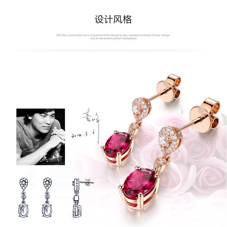 Hoa tai dáng dài đính pha lê hồng xinh xắn cho nữ