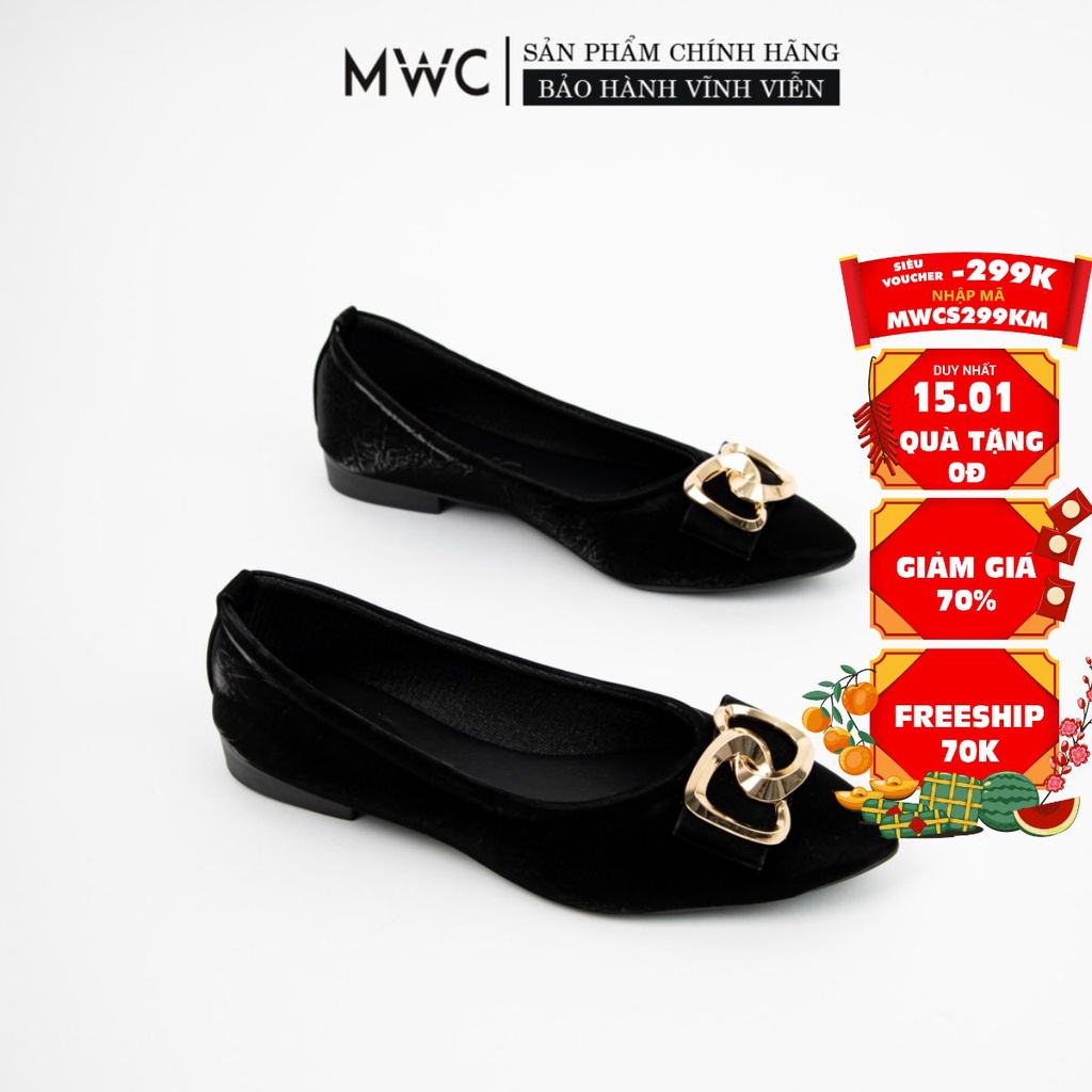 [Mã SKAMFS114M giảm 10% đơn 100K] Giày Búp Bê thời trang MWC giày đế bệt mũi nhọn đính kim loại siêu xinh NUBB- 2234