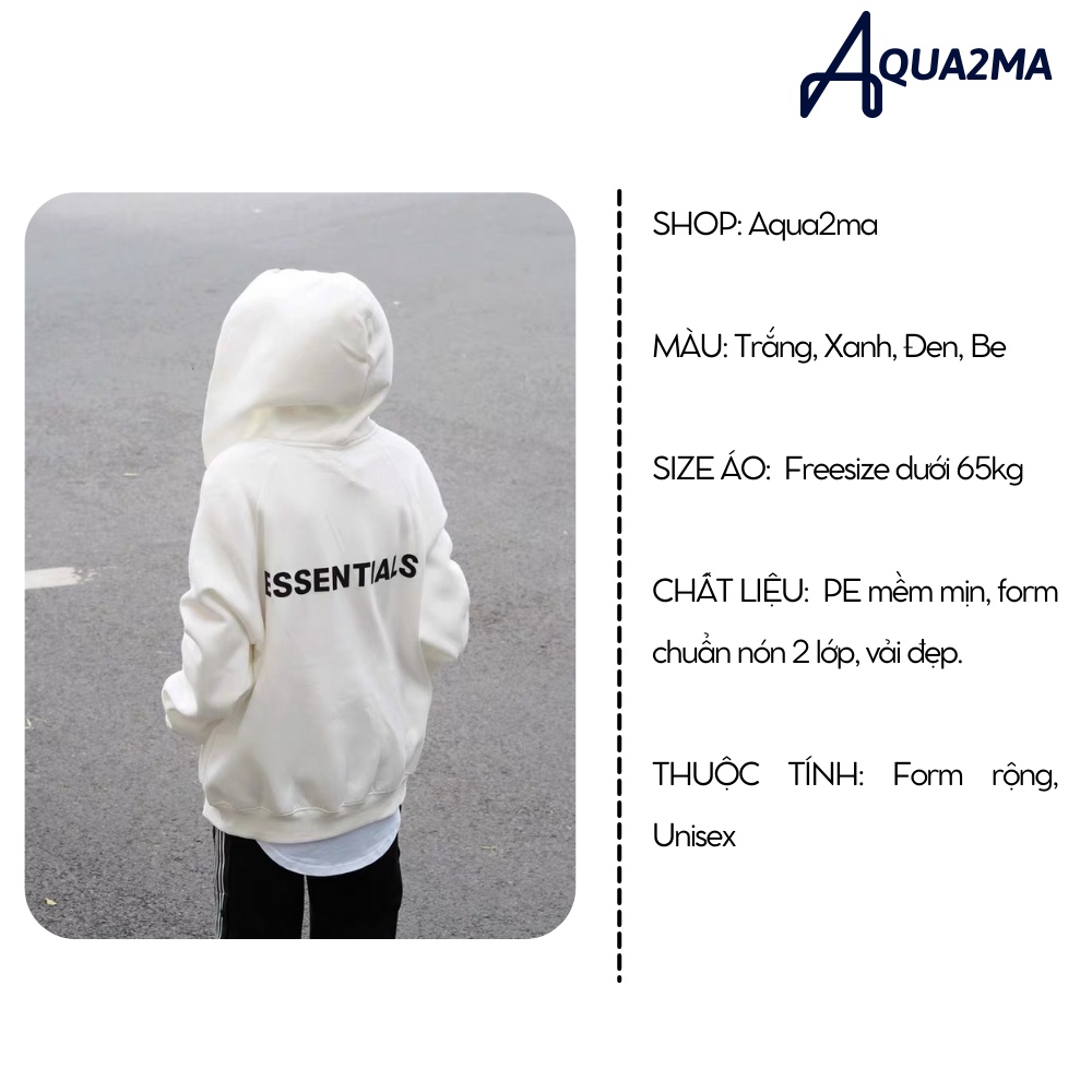 Áo khoác hoodie nam nữ Aqua2ma Áo khoác nỉ đẹp form rộng Unisex chất nỉ ngoại 2 lớp dày dặn không xù lông ESSENTIALS | BigBuy360 - bigbuy360.vn