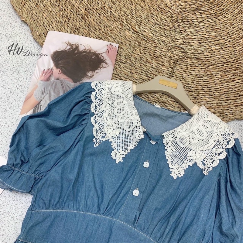 Áo kiểu tay bồng chất bò mềm cổ ren lên dáng siêu xinh