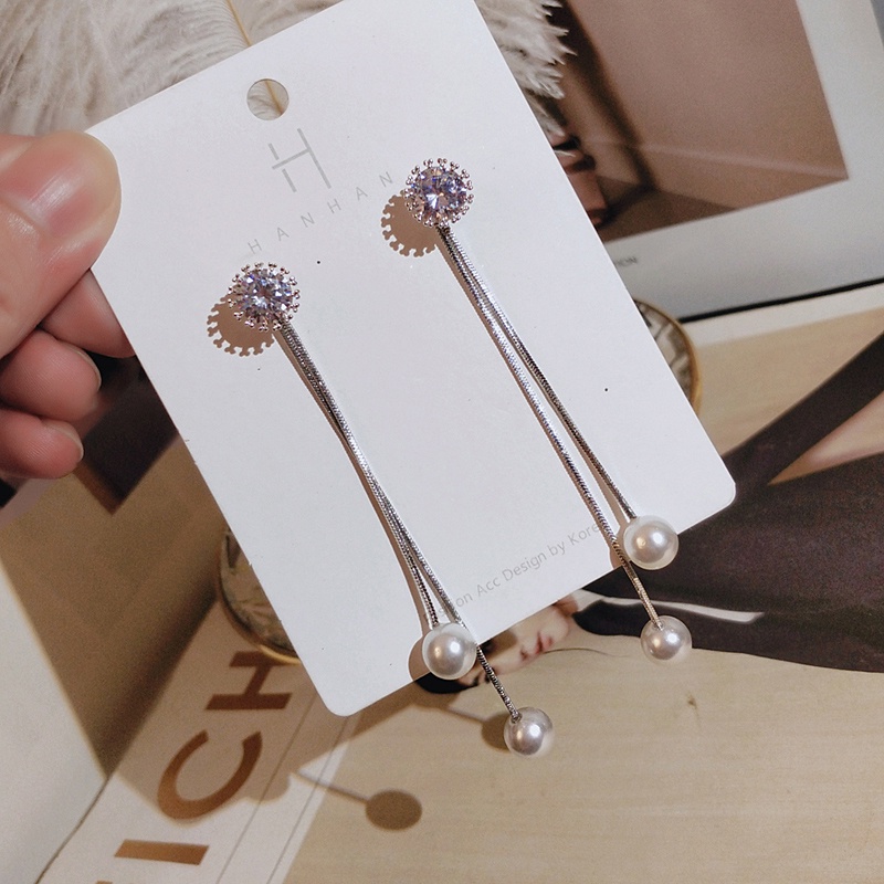 Nine Duolan Đôi Bông Tai Dáng Dài Đính Đá Zircon Ngọc Trai Nhân Tạo Thời Trang Cho Nữ