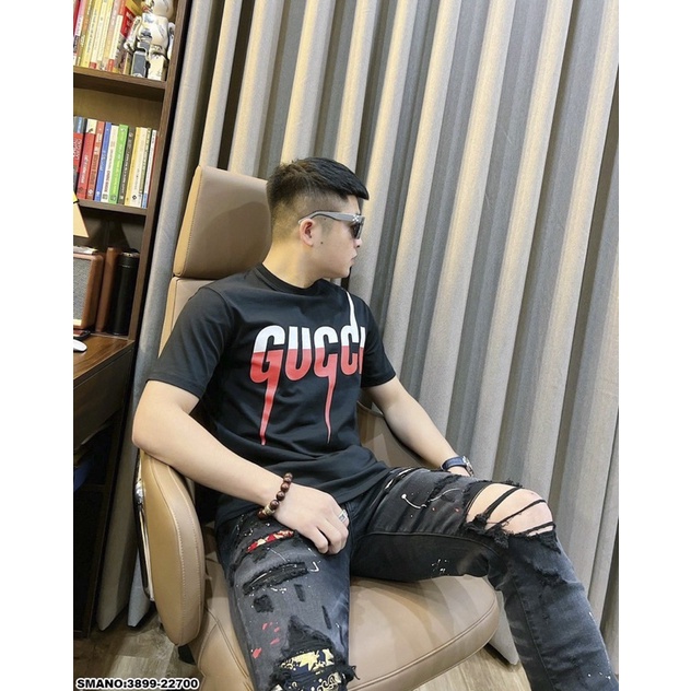 Áo Phông Nam Cotton 100% In Chữ GG Sét Gai Hai Màu AP74P