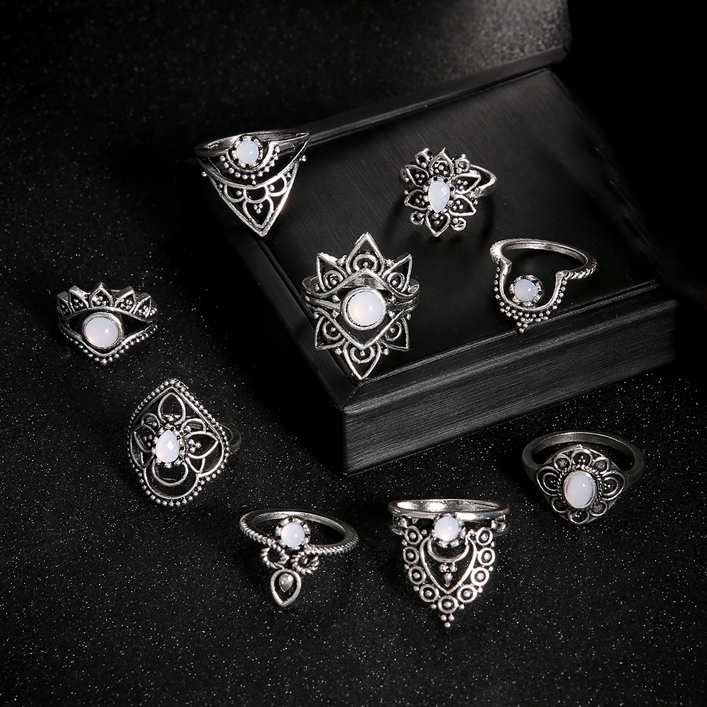 Bộ 9 Nhẫn Đeo Đốt Ngón Tay Đính Đá Phong Cách Retro Cho Nữ