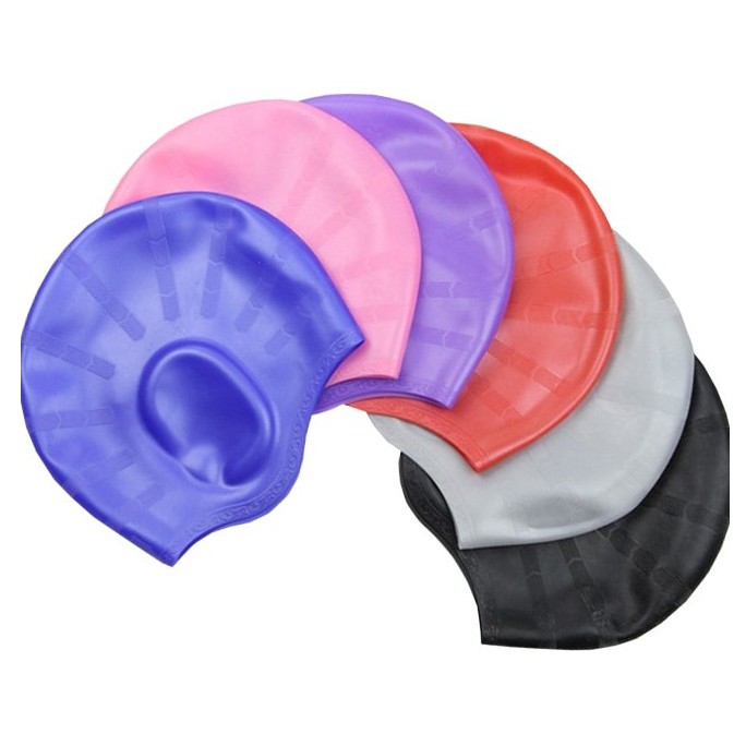 Mũ bơi swimming cap có bịt tai cỡ đại bằng silicone cao cấp co giãn và chống nước cực tốt