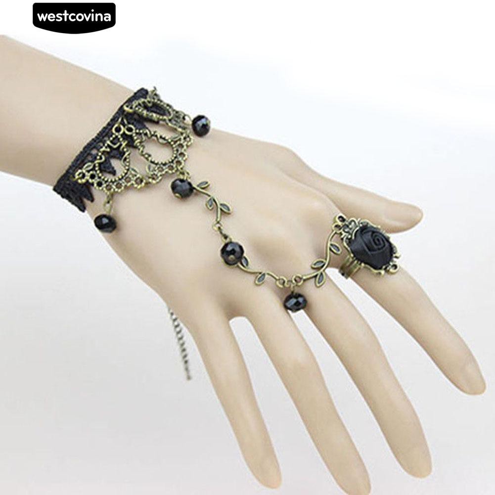 Vòng tay phối ren hoa hồng liền nhẫn cổ điển thời trang cho nữ