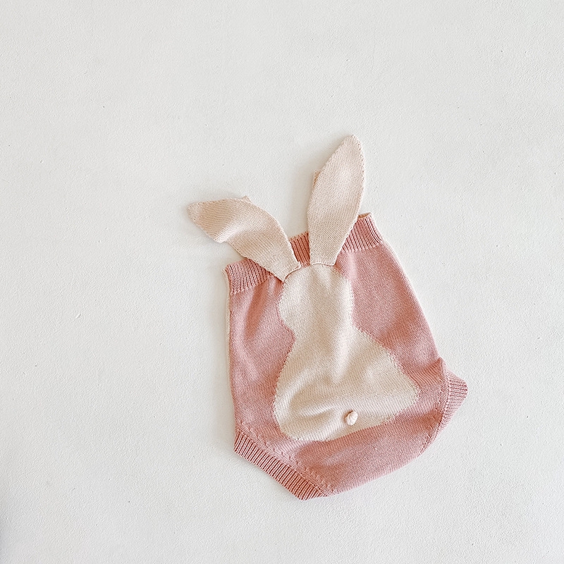 Áo Liền Quần Hình Tai Thỏ Dệt Kim Cho Bé Gái