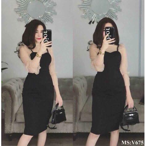 Đầm body phối lưới