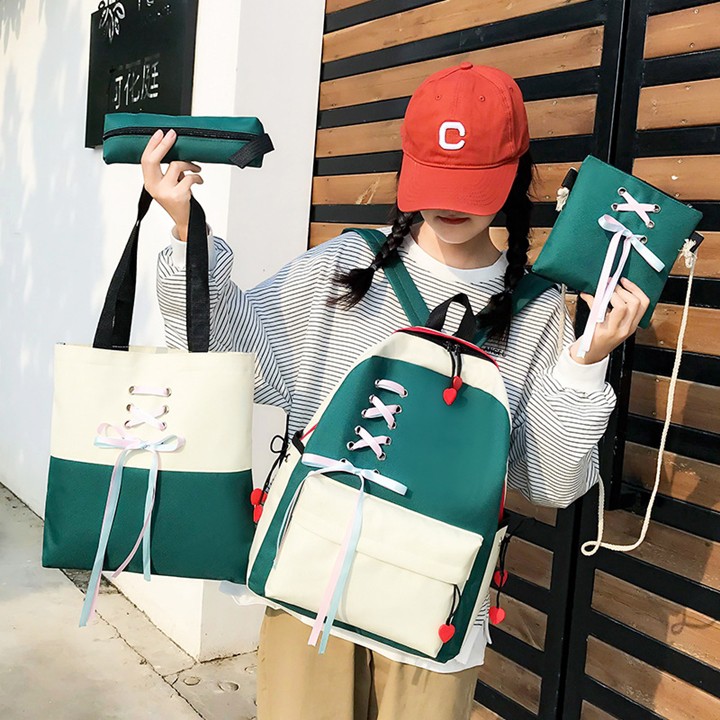 Balo nữ bộ 4 món Balo nữ túi ví phối màu