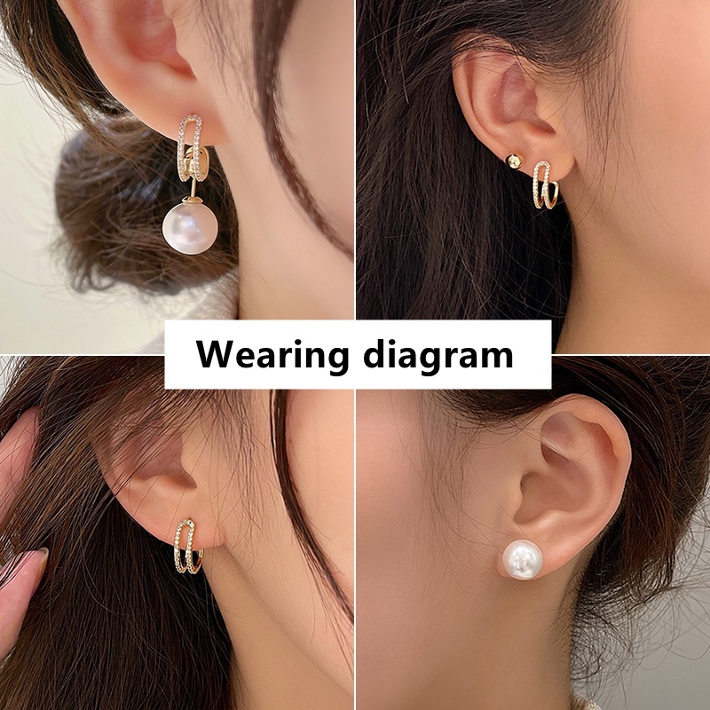 Đôi Bông Tai Chữ U Đính Ngọc Trai Thời Trang Hàn Quốc