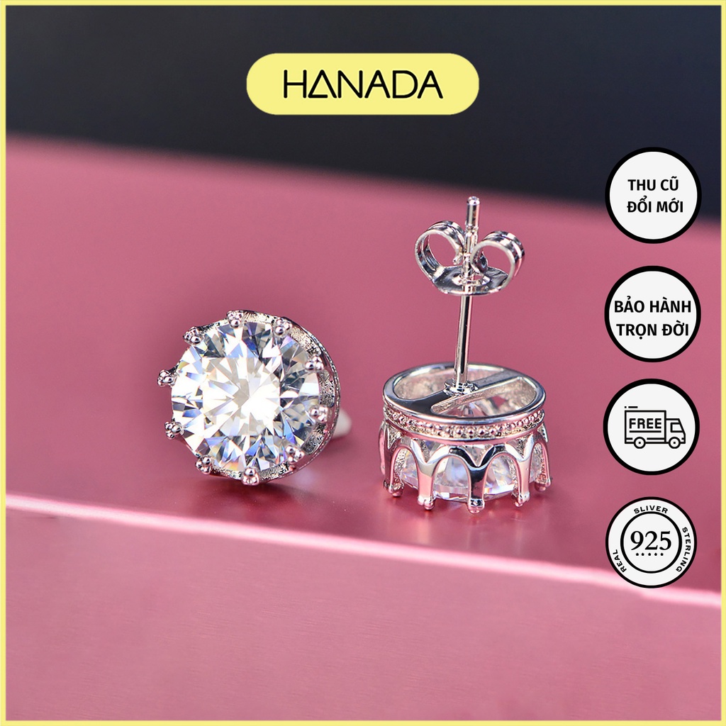 Bông Tai Bạc 925 Hanada Bông Nụ Đá Cách Điệu Nam Nữ Cá Tính 1049