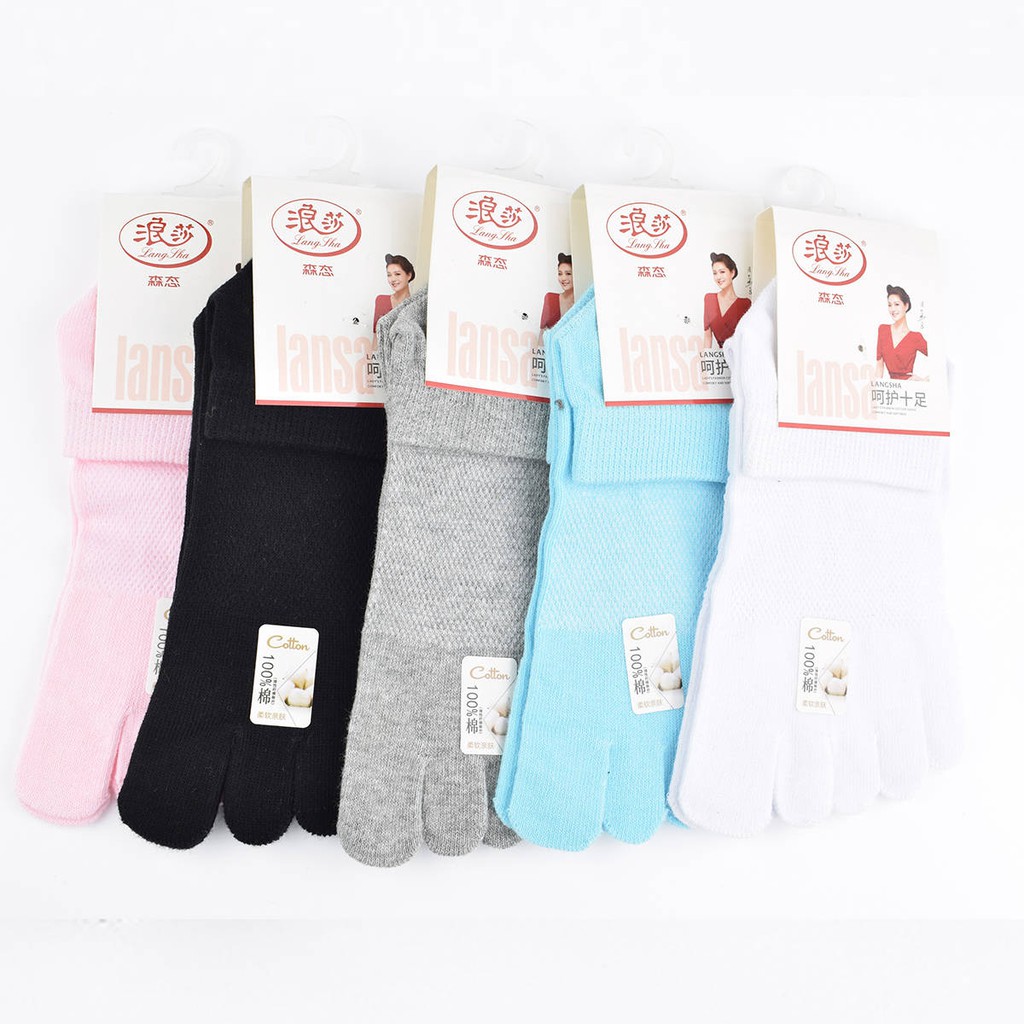 Langsha Cotton Five Toe Lưới Vớ ống ngắn mùa xuân và mùa hè Phần mỏng Vớ Phụ nữ Chống trượt Thể thao Năm ngón tay