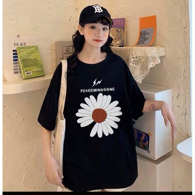 Áo thun nữ unisex form rộng, in hình hoa cúc DINO, thiết kế đơn giản ATU001