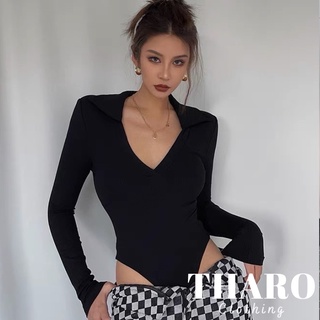 Bodysuit, Áo Liền Thân Tay Dài Cổ Bẻ - Tharo Clothing AO00087