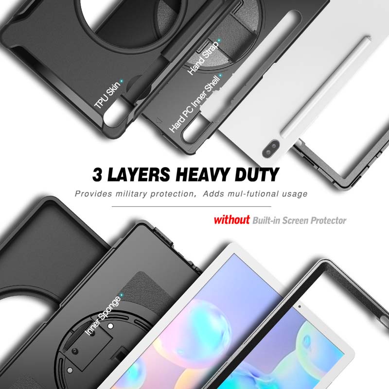 Ốp máy tính bảng chống sốc có ngăn đựng bút và dây đeo tay cho Samsung Galaxy Tab S6 Sm-t860 T865 T867
