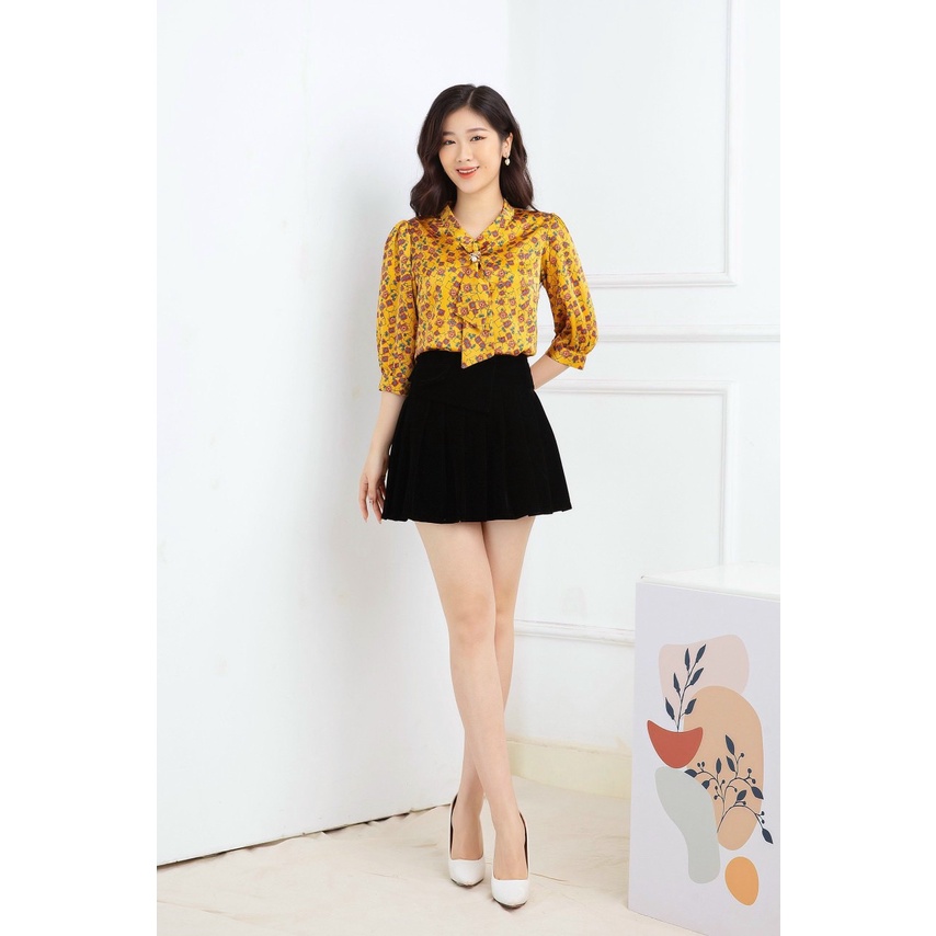Áo sơ mi họa tiết ngắn tay, sơ mi lụa đẹp kiểu dáng văn phòng lịch sự sang trọng. SM04 NaiSoc Boutique