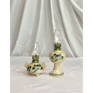 Đèn dầu men rạn vẽ sen (tặng bóng) gốm sứ Bát Tràng