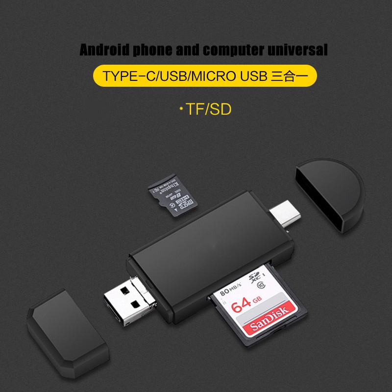 Đầu đọc thẻ nhớ 3 trong 1 có cổng USB + Micro USB + Type C truyền dữ liệu tốc độ cao