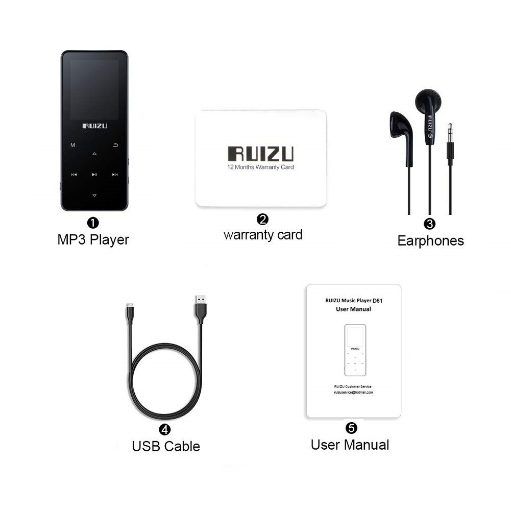 Máy Nghe Nhạc Ruizu D51 Bluetooth 5.0 Bản 8Gb -  Có Loa Ngoài - Màn cong 1,5D - Phiên bản 2021