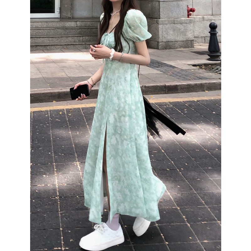 Đầm Dài Hở Vai Màu Xanh Lá Phong Cách Mới Dành Cho Nữ