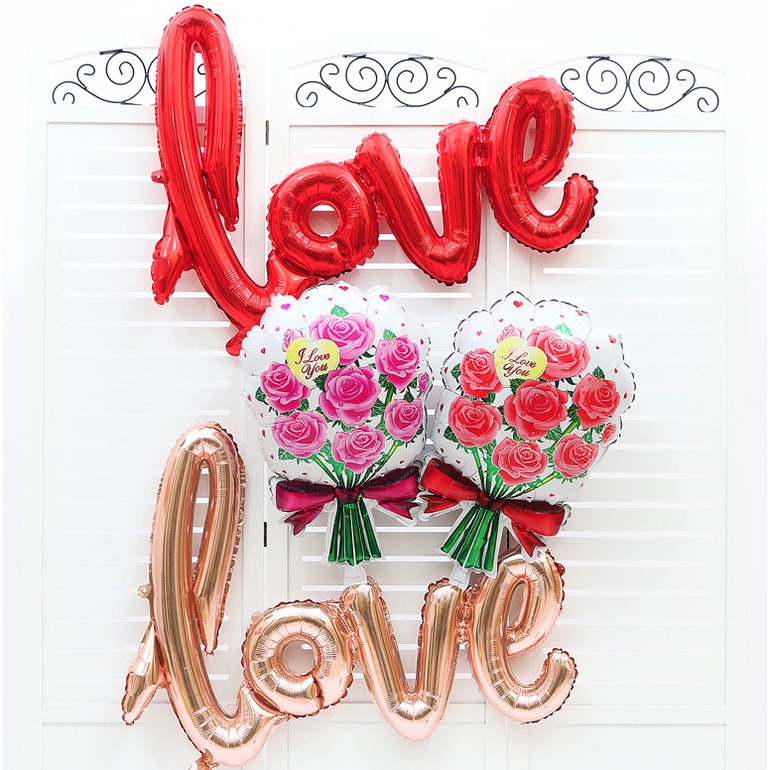 Bộ Bong Bóng Bằng Lá Kim Loại / Crom Hình Trái Tim Đỏ Dùng Trang Trí Tiệc Cưới / Valentine